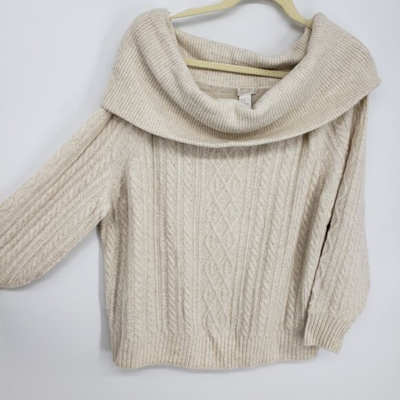 H&M Off Shoulder Cable Knit Sweater M Womens Cream - Picture 5 of 10